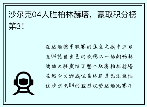沙尔克04大胜柏林赫塔，豪取积分榜第3！